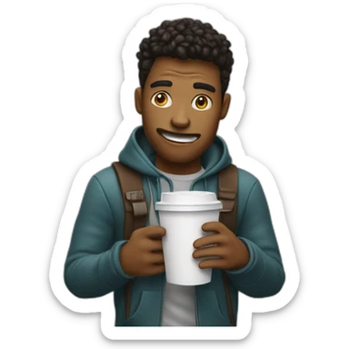 a student stessed crazy drinking a big take away coffe sticker