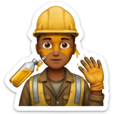 Oil plant worker in spilled clothes sticker