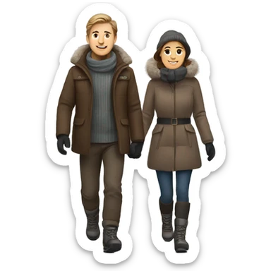 Norwegian couple with brown hair on a winter walk sticker