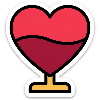 red wine heart icon with color outline sticker