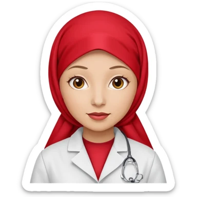 women with red hijab use laboratory jas sticker