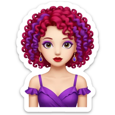 Fashion Model with Purple Curls, red dress sticker