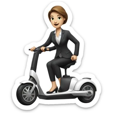 a white women in office look on electric scooter rob sticker