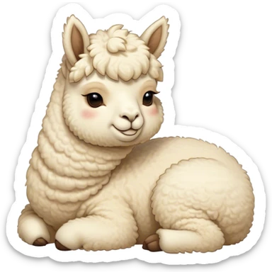 Meme-Worthy Cute Sleeping Cream Alpaca Portrait Emoji, Head resting peacefully with a contented smile, showcasing a delightfully robust build and a luxuriously soft cream fleece, eyes shut in a serene nap, Simplified yet hilariously adorable features, highly detailed, glowing with a soft, drowsy light, high shine, relaxed and utterly lovable, stylized with an air of playful laziness, bright and heartwarming, soft glowing outline, capturing the essence of a comically sleepy alpaca, so meme-worthy it feels like it could instantly become the next viral sensation of adorable slumber! sticker