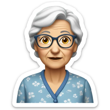 An  elderly  European  woman  with  glasses  and  wrinkles,  dressed  in  pajamas. sticker