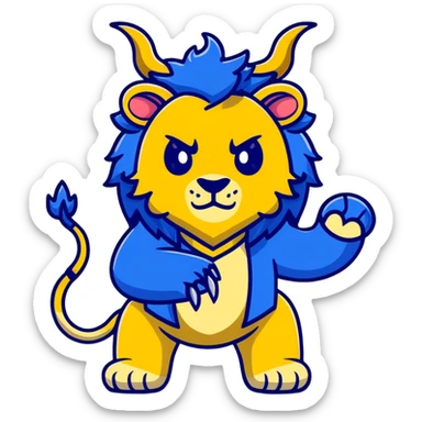 The Beast from Beauty and the Beast, fierce lion-like creature with horns and royal blue outfit sticker
