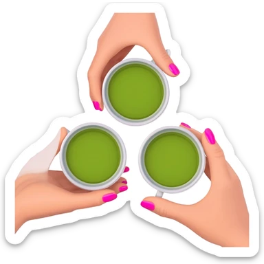 3 womens hands with nice nails holding matcha drinks together sticker