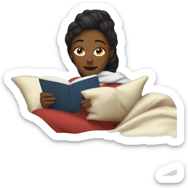 Lady laying on couch under a blanket reading a book sticker