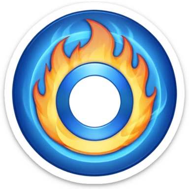A minimalist CD disc with a subtle fire design, blue flames, with a circle in the middle and a hole in the center sticker