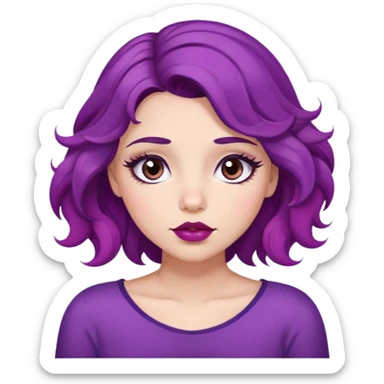 Girl with purple wavy hair and sleepy brown eyes with long lashes and plump dark pink lips  sticker