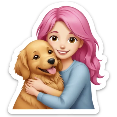 pink-haired girl hugging golden retriever sticker