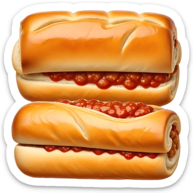 a sausage roll with a line small amount of tomatoe sauce on top sticker