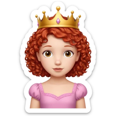 girl kid, Princess with short curly red hair, small crown sticker