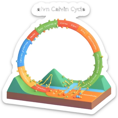 highly scientific detailed labeled 3D illustration of the Calvin cycle showing all key molecules enzymes and steps transparent background sticker