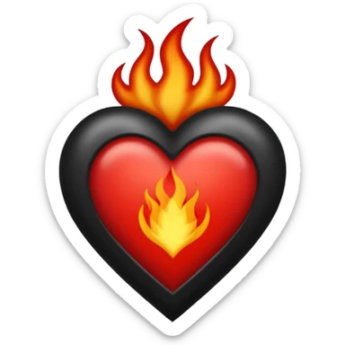 Black and red heart with small flames tattoo style sticker