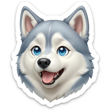 Cinematic Cute Yawning Siberian Husky Portrait Emoji, Head tilted slightly with a dramatic, wide-open yawn, showcasing a thick grey and white coat with a frosty sheen, floppy ears slightly drooping, round icy blue eyes barely open in drowsy contentment, Simplified yet irresistibly adorable features, highly detailed, glowing with a soft, cool glow, high shine, relaxed yet expressive, stylized with a touch of whimsy, bright and endearing, soft glowing outline, capturing the essence of a sleepy yet affectionate companion, so drowsy it feels like it could stretch out of the screen and curl up for a nap! sticker