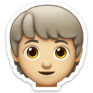 White boy with short dark brown hair, with bangs, brown eyes sticker