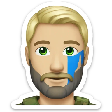 ukrainian military blonde man with a beard with green eyes with blue viking paint on the face  sticker