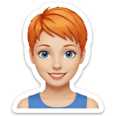 27 year old white woman, orange hair, pixie cut, blue eyes sticker