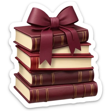 burgundy books stacked up and tied together by a burgundy bow sticker