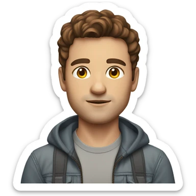 grown man with brown hair and bright skin in streatwear clothing facing to camera sticker