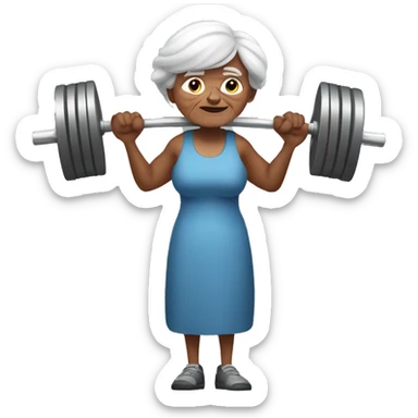 old woman lifting heavy weights with one arm sticker