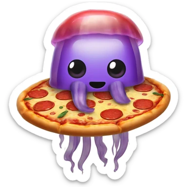 A jellyfish holding a pepperoni pizza sticker