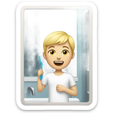 blonde short cut brushing teeth sticker
