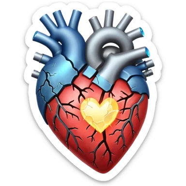 An old and barren heart with a glowing transparent heart inside it sticker