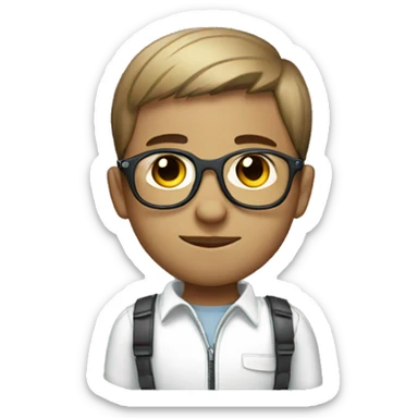 A boy with aviator glasses, short hair, and has a white skin sticker