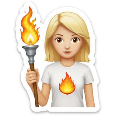 white tshirt blonde woman The torchbearer sticker