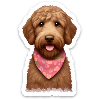 Brown labradoodle with a flower bandana sticker