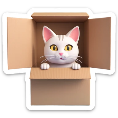 cat hiding inside a cardboard box just ears and eyes showing sticker