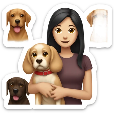 Black haired white girl holding red lab dog sticker