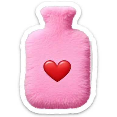 pink fluffy hot water bottle with red hearts sticker