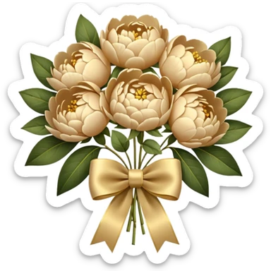 Beige peonies bouquet with golden bow sticker