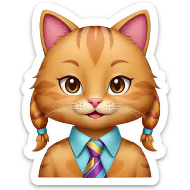 happy girl cat with eyelashes wearing a colorful necktie, cheerful expression sticker