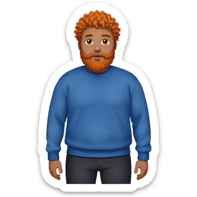 a big guy with black pants, a blue sweater, and he has a orange curly hair and orange curly beard sticker