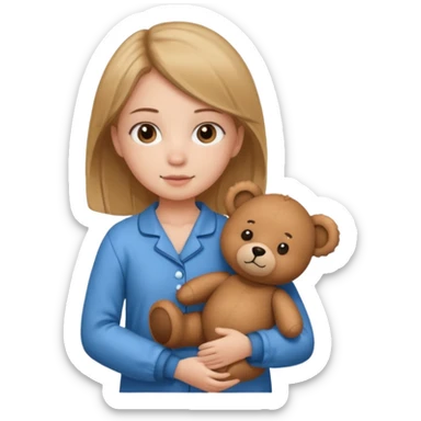 Gere uma menina com pijama e um urso sticker