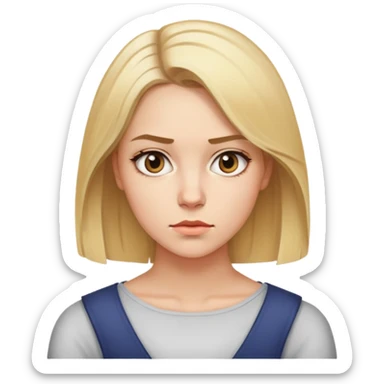 "- Nữ
- 25 tuổi
- Da trắng
- Tóc vàng ngang vai
- Mặt nghiêm túc
" sticker