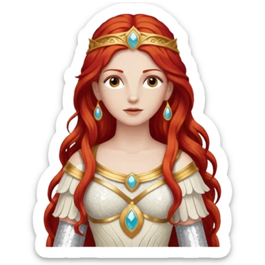 Minerva, Goddess of Wisdom from Gods and Goddesses with long red hair, ivory sequin outfit sticker
