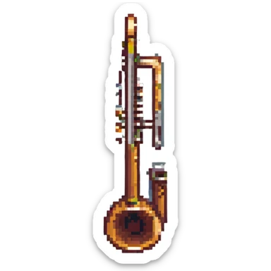 trombone, retro and blocky pixel art style sticker