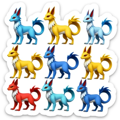 Tribal Tropical Exotic Colorful Renamon-Gryphon-Zeraora-Bastet-Koraidon-Latias-Vernid-Sergal-fusion-hybrid-creature sticker