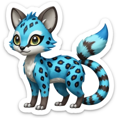 Colorful Meloetta-Sergal-Civet-Genet-Pokémon-Digimon-Fakémon-fusion-hybrid-creature with Cyan stripes and blue leopard-spot-markings  sticker