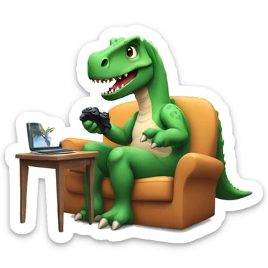 Dinosaur playing video games sticker