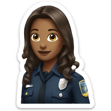 A police woman, brown skin., long hair, happy sticker