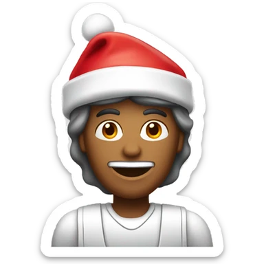 a mcdonalds worker with a christmas hat sticker