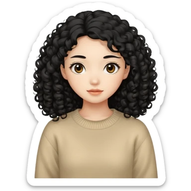 Beautiful girl,Black hair, curly long hair,Black eyes,Chinese, beige sweater  sticker