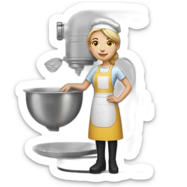 White woman confectioner in full length with a mixer sticker