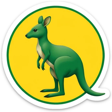 A green silhouette of a kangaroo standing side on facing left ways in a yellow circle in a green rectangle please make it like a flag? sticker